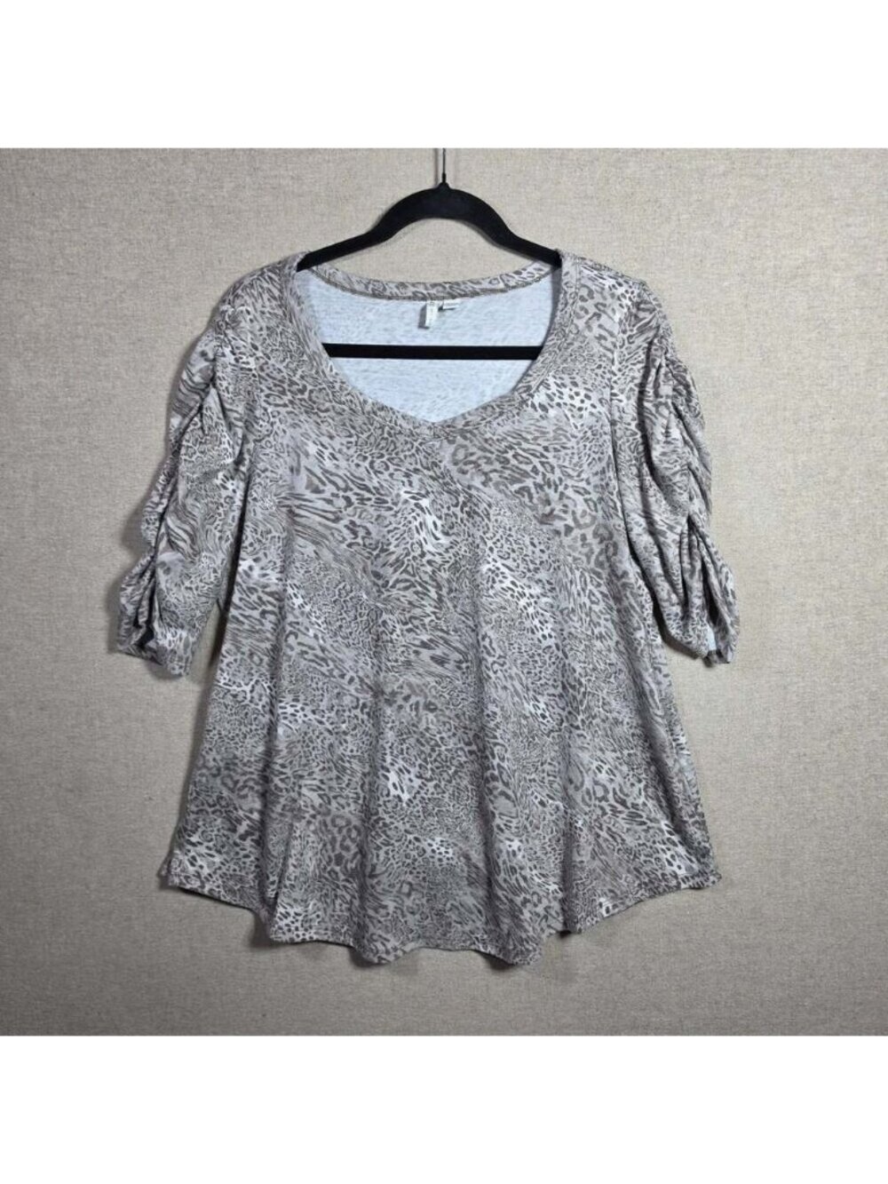 Cato EST 1946 Animal Print Leopard 3/4 ruched Sleeve Blouse Womens 14/16 Boho